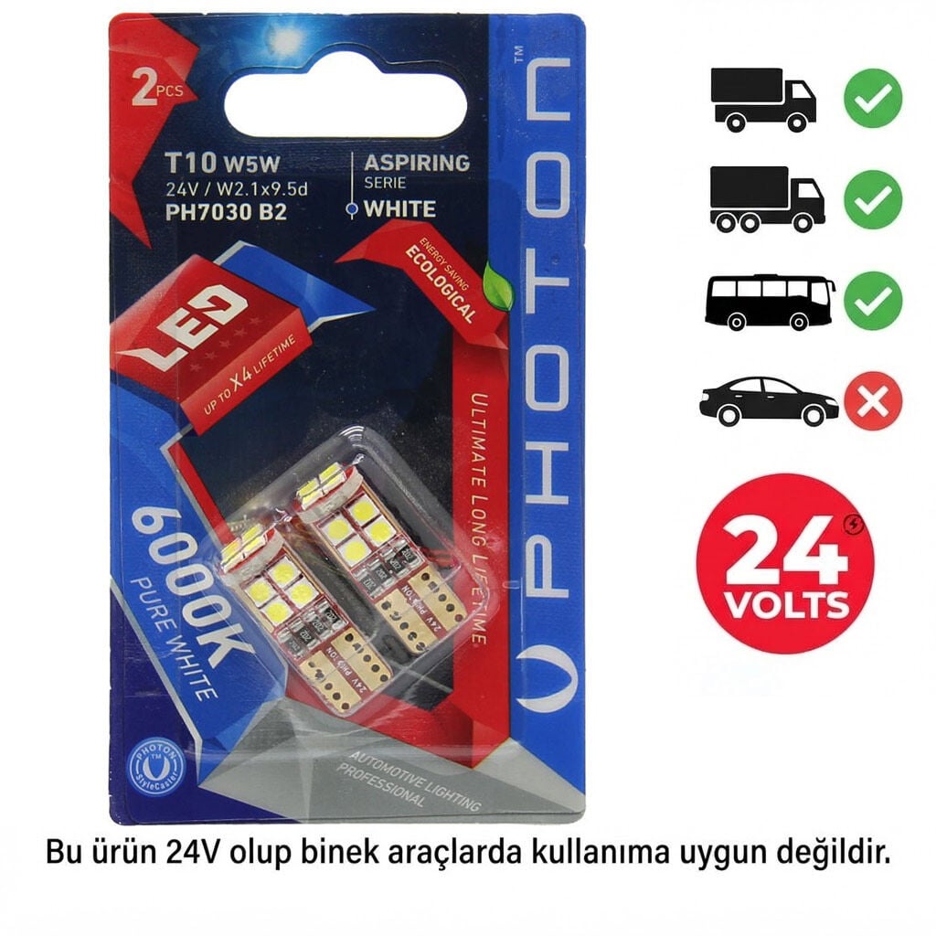 T10 W5W 24V Led Beyaz